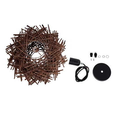 GloboStar® MINORCA 01732 Boho Κρεμαστό Φωτιστικό Ανάρτηση Μονόφωτο 1 x E27 IP20 Καφέ Ξύλο - Μ30 x Π30 x Y18cm