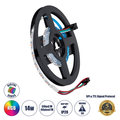 GloboStar® 90605 Digital Pixel Addressable Strip Ultra Slim 3 PIN - Nano Ψηφιακή Ταινία LED SMD 3535 14W/m 60LED/m 60PIXEL/m SPI/TTL Protocol IC WS2812/SK6812 1152lm/m 120° DC 5V IP20 RGB - Λευκό Σώμα - Μ2000 x Π4 x Υ1mm - Συσκευασία 2 Μέτρων - 5 Χρόνια Εγγύη