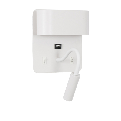 GloboStar® IBIS 61368 Μοντέρνο Φωτιστικό Τοίχου - Απλίκα Ξενοδοχείου Bed Side LED 10W 1100lm 36° & 360° AC 220-240V - Reading Light & Up/Down Light - Φορτιστής USB 3A - Μ10 x Π6.1 x Υ18cm - Φυσικό Λευκό 4500K - Λευκό