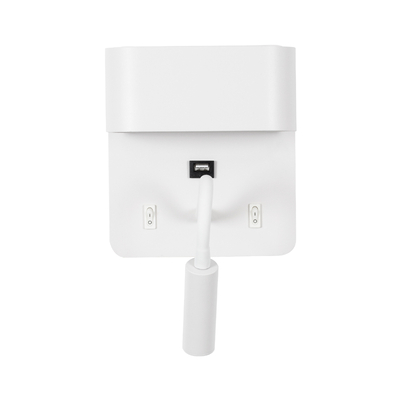 GloboStar® IBIS 61368 Μοντέρνο Φωτιστικό Τοίχου - Απλίκα Ξενοδοχείου Bed Side LED 10W 1100lm 36° & 360° AC 220-240V - Reading Light & Up/Down Light - Φορτιστής USB 3A - Μ10 x Π6.1 x Υ18cm - Φυσικό Λευκό 4500K - Λευκό