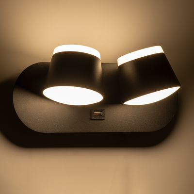 GloboStar® REGENCY 61376 Μοντέρνο Φωτιστικό Τοίχου - Απλίκα Ξενοδοχείου Reading Light με Φορτιστή USB 3A LED 16W 1840lm 120° AC 220-240V IP20 Φυσικό Λευκό 4500K - Μαύρο - Μ16.5 x Π12 x Υ10cm - 3 Χρόνια Εγγύηση