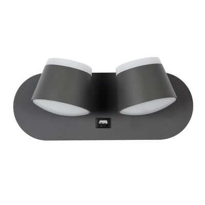 GloboStar® REGENCY 61378 Μοντέρνο Φωτιστικό Τοίχου - Απλίκα Ξενοδοχείου Reading Light με Φορτιστή USB 3A LED 16W 1840lm 120° AC 220-240V IP20 Φυσικό Λευκό 4500K - Γκρι Ανθρακί - Μ16.5 x Π12 x Υ10cm - 3 Χρόνια Εγγύηση