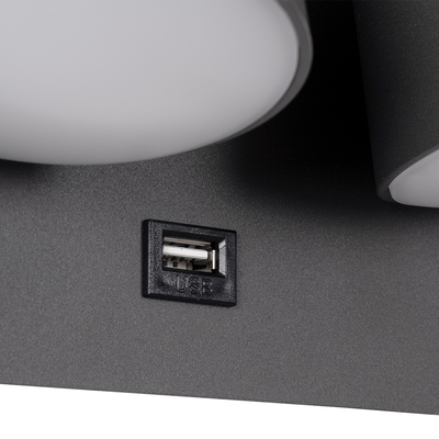 GloboStar® REGENCY 61378 Μοντέρνο Φωτιστικό Τοίχου - Απλίκα Ξενοδοχείου Reading Light με Φορτιστή USB 3A LED 16W 1840lm 120° AC 220-240V IP20 Φυσικό Λευκό 4500K - Γκρι Ανθρακί - Μ16.5 x Π12 x Υ10cm - 3 Χρόνια Εγγύηση