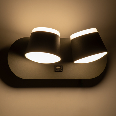 GloboStar® REGENCY 61378 Μοντέρνο Φωτιστικό Τοίχου - Απλίκα Ξενοδοχείου Reading Light με Φορτιστή USB 3A LED 16W 1840lm 120° AC 220-240V IP20 Φυσικό Λευκό 4500K - Γκρι Ανθρακί - Μ16.5 x Π12 x Υ10cm - 3 Χρόνια Εγγύηση