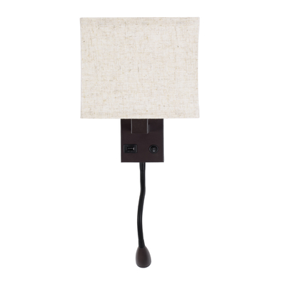 GloboStar® ROULETTE-S 61384 Μοντέρνο Φωτιστικό Τοίχου - Απλίκα Ξενοδοχείου Bed Side LED 3W 360lm & 1 x E27 36° & 360° AC 220-240V - Reading Up/Down Light - Φορτιστής USB 3A - Μ17 x Π20 x Υ37cm - Φυσικό Λευκό 4500K - Καφέ με Μπεζ Καπέλο - Σετ 2 Τεμαχίων