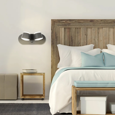 GloboStar® REGENCY 61378 Μοντέρνο Φωτιστικό Τοίχου - Απλίκα Ξενοδοχείου Reading Light με Φορτιστή USB 3A LED 16W 1840lm 120° AC 220-240V IP20 Φυσικό Λευκό 4500K - Γκρι Ανθρακί - Μ16.5 x Π12 x Υ10cm - 3 Χρόνια Εγγύηση