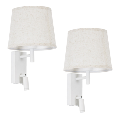 GloboStar® ROULETTE-R 61380 Μοντέρνο Φωτιστικό Τοίχου - Απλίκα Ξενοδοχείου Bed Side LED 3W 360lm & 1 x E27 36° & 360° AC 220-240V - Reading Up/Down Light - Φορτιστής USB 3A - Μ22 x Π23.5 x Υ37cm - Φυσικό Λευκό 4500K - Λευκό με Μπεζ Καπέλο - Σετ 2 Τεμαχίων