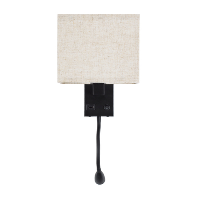 GloboStar® ROULETTE-S 61382 Μοντέρνο Φωτιστικό Τοίχου - Απλίκα Ξενοδοχείου Bed Side LED 3W 360lm & 1 x E27 36° & 360° AC 220-240V - Reading Up/Down Light - Φορτιστής USB 3A - Μ17 x Π20 x Υ37cm - Φυσικό Λευκό 4500K - Μαύρο με Μπεζ Καπέλο - Σετ 2 Τεμαχίων