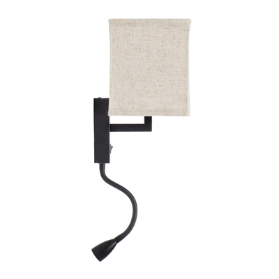 GloboStar® ROULETTE-S 61382 Μοντέρνο Φωτιστικό Τοίχου - Απλίκα Ξενοδοχείου Bed Side LED 3W 360lm & 1 x E27 36° & 360° AC 220-240V - Reading Up/Down Light - Φορτιστής USB 3A - Μ17 x Π20 x Υ37cm - Φυσικό Λευκό 4500K - Μαύρο με Μπεζ Καπέλο - Σετ 2 Τεμαχίων