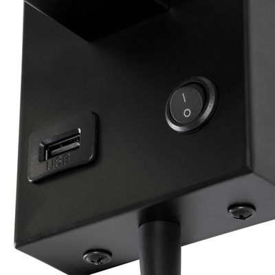 GloboStar® ROULETTE-S 61382 Μοντέρνο Φωτιστικό Τοίχου - Απλίκα Ξενοδοχείου Bed Side LED 3W 360lm & 1 x E27 36° & 360° AC 220-240V - Reading Up/Down Light - Φορτιστής USB 3A - Μ17 x Π20 x Υ37cm - Φυσικό Λευκό 4500K - Μαύρο με Μπεζ Καπέλο - Σετ 2 Τεμαχίων