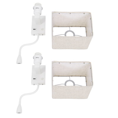 GloboStar® ROULETTE-S 61383 Μοντέρνο Φωτιστικό Τοίχου - Απλίκα Ξενοδοχείου Bed Side LED 3W 360lm & 1 x E27 36° & 360° AC 220-240V - Reading Up/Down Light - Φορτιστής USB 3A - Μ17 x Π20 x Υ37cm - Φυσικό Λευκό 4500K - Λευκό με Μπεζ Καπέλο - Σετ 2 Τεμαχίων