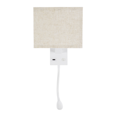 GloboStar® ROULETTE-S 61383 Μοντέρνο Φωτιστικό Τοίχου - Απλίκα Ξενοδοχείου Bed Side LED 3W 360lm & 1 x E27 36° & 360° AC 220-240V - Reading Up/Down Light - Φορτιστής USB 3A - Μ17 x Π20 x Υ37cm - Φυσικό Λευκό 4500K - Λευκό με Μπεζ Καπέλο - Σετ 2 Τεμαχίων