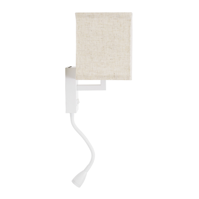 GloboStar® ROULETTE-S 61383 Μοντέρνο Φωτιστικό Τοίχου - Απλίκα Ξενοδοχείου Bed Side LED 3W 360lm & 1 x E27 36° & 360° AC 220-240V - Reading Up/Down Light - Φορτιστής USB 3A - Μ17 x Π20 x Υ37cm - Φυσικό Λευκό 4500K - Λευκό με Μπεζ Καπέλο - Σετ 2 Τεμαχίων