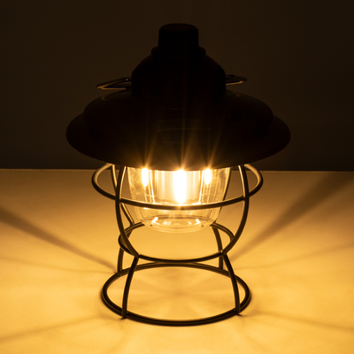 GloboStar® 85695 Αυτόνομο Φανάρι Camping LED 4W USB 2.0 με Επαναφορτιζόμενη Μπαταρία 1 x 18650 2000mAh Li-ion Power Bank IP20 Dimmable Μαύρο με Διάφανο Γυαλί CCT Εναλλαγή Φωτισμού μέσω On/Off All In One Ψυχρό 6000K+Φυσικό 4500K+Θερμό 2700K Φ13.5 x Υ17.5cm