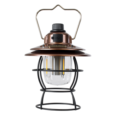 GloboStar® 85697 Αυτόνομο Φανάρι Camping LED 4W USB 2.0 με Επαναφορτιζόμενη Μπαταρία 1 x 18650 2000mAh Li-ion Power Bank IP20 Dimmable Καφέ με Διάφανο Γυαλί CCT Εναλλαγή Φωτισμού μέσω On/Off All In One Ψυχρό 6000K+Φυσικό 4500K+Θερμό 2700K Φ13.5 x Υ17.5cm