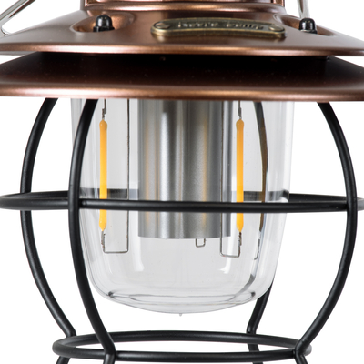 GloboStar® 85697 Αυτόνομο Φανάρι Camping LED 4W USB 2.0 με Επαναφορτιζόμενη Μπαταρία 1 x 18650 2000mAh Li-ion Power Bank IP20 Dimmable Καφέ με Διάφανο Γυαλί CCT Εναλλαγή Φωτισμού μέσω On/Off All In One Ψυχρό 6000K+Φυσικό 4500K+Θερμό 2700K Φ13.5 x Υ17.5cm