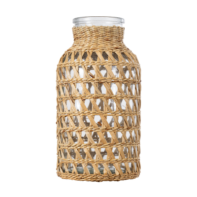 GloboStar® MANDY 35628 Διακοσμητικό Βάζο Γυάλινο Διάφανο με Μπαμπού Φ10.5 x Υ20cm