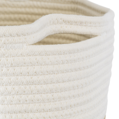 GloboStar® Artificial Garden PALAWAN 20201 Διακοσμητικό Πλεκτό Καλάθι - Κασπώ Γλάστρα - Flower Pot  Μπεζ με Λευκό Π35cm x Υ38cm