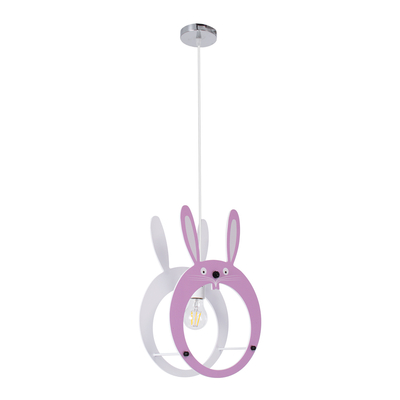 GloboStar® BUNNY 61577 Παιδικό Κρεμαστό Φωτιστικό Φιγούρα Μονόφωτο 1 x E27 IP20 Ροζ & Άσπρο Πλαστικό - Μ27.2 x Π15.5 x Υ40cm