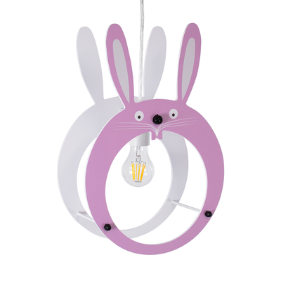 GloboStar® BUNNY 61577 Παιδικό Κρεμαστό Φωτιστικό Φιγούρα Μονόφωτο 1 x E27 IP20 Ροζ & Άσπρο Πλαστικό - Μ27.2 x Π15.5 x Υ40cm