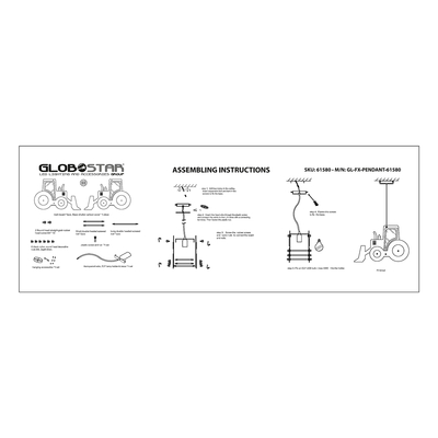 GloboStar® TRACTOR 61580 Παιδικό Κρεμαστό Φωτιστικό Φιγούρα Μονόφωτο 1 x E27 IP20 Μπλε, Μαύρο & Λευκό Πλαστικό - Μ40 x Π15.5 x Υ26.5cm