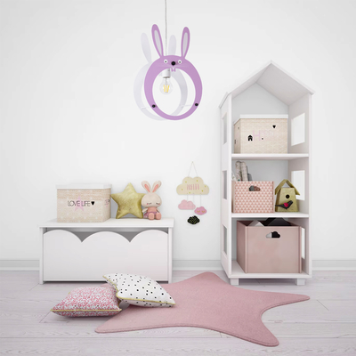 GloboStar® BUNNY 61577 Παιδικό Κρεμαστό Φωτιστικό Φιγούρα Μονόφωτο 1 x E27 IP20 Ροζ & Άσπρο Πλαστικό - Μ27.2 x Π15.5 x Υ40cm