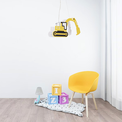 GloboStar® EXCAVATOR 61579 Παιδικό Κρεμαστό Φωτιστικό Φιγούρα Μονόφωτο 1 x E27 IP20 Κίτρινο & Μαύρο Πλαστικό - Μ45 x Π15.5 x Υ27cm