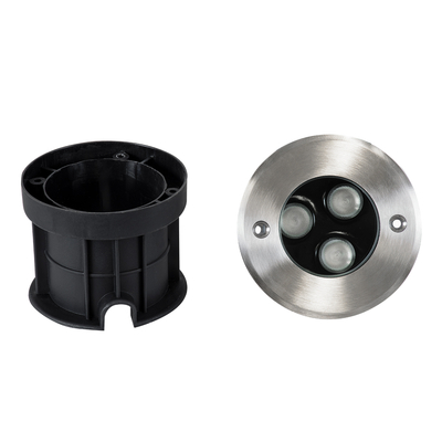 GloboStar® UNDERGROUND-FANI S-90981 Χωνευτό Φωτιστικό Σποτ Δαπέδου LED 12W 1020lm 60° DC 24V Αδιάβροχο IP68 Φ10 x Υ7.5cm RGBW DMX512 - Ανοξείδωτο Ατσάλι