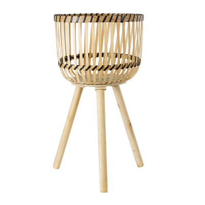 GloboStar® Artificial Garden FOLEGANDROS 20302 Διακοσμητικό Πλεκτό Καλάθι - Κασπώ Γλάστρα - Flower Pot Μπεζ με Καφέ Φ32cm x Υ59cm