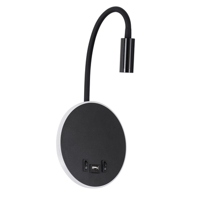 GloboStar® GOOSE 60883 Μοντέρνο Φωτιστικό Τοίχου - Απλίκα Ξενοδοχείου Bed Side LED 6W 600lm 36° & 360° AC 220-240V - Reading Light & 360° Κρυφός Φωτισμός - Φορτιστής USB 3A - Μ15.5 x Π15 x Υ30.5cm - Φυσικό Λευκό 4500K - Μαύρο - 3 Xρόνια Εγγύηση