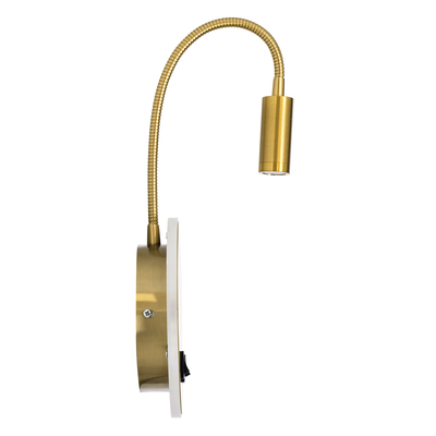 GloboStar® GOOSE 60885 Μοντέρνο Φωτιστικό Τοίχου - Απλίκα Ξενοδοχείου Bed Side LED 6W 600lm 36° & 360° AC 220-240V - Reading Light & 360° Κρυφός Φωτισμός - Φορτιστής USB 3A - Μ15.5 x Π15 x Υ30.5cm - Φυσικό Λευκό 4500K - Χρυσό Βούρτσας - 3 Xρόνια Εγγύηση