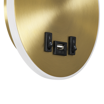 GloboStar® GOOSE 60885 Μοντέρνο Φωτιστικό Τοίχου - Απλίκα Ξενοδοχείου Bed Side LED 6W 600lm 36° & 360° AC 220-240V - Reading Light & 360° Κρυφός Φωτισμός - Φορτιστής USB 3A - Μ15.5 x Π15 x Υ30.5cm - Φυσικό Λευκό 4500K - Χρυσό Βούρτσας - 3 Xρόνια Εγγύηση