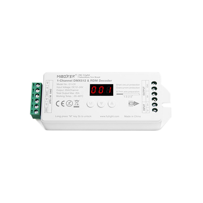 GloboStar® 71424 D1-CX Mi-BOXER DC DMX & RDM Dimmer High Speed Controller / Decoder 1 Καναλιού DC 12-24V 1 x 20A 480W - Max 20A 480W - IP20 Μ13 x Π5 x Υ2.5cm - 5 Years Warranty