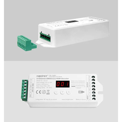 GloboStar® 71426 D5-CX Mi-BOXER DC DMX & RDM Dimmer High Speed Controller / Decoder 5 Καναλιών DC 12-24V 5 x 4A 96W - Max 20A 480W - IP20 Μ13 x Π5 x Υ2.5cm - 5 Years Warranty