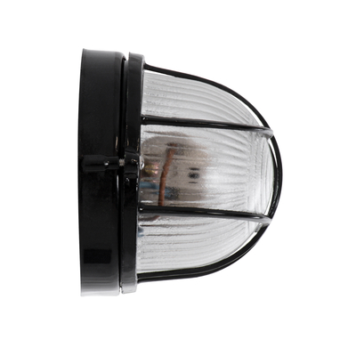 GloboStar® BOATLIGHT 61583 Vintage Industrial Φωτιστικό Τοίχου - Απλίκα - Καραβοχελώνα Εξωτερικού Χώρου Μονόφωτο 1 x E27 AC220-240V Αδιάβροχο IP65 - Σώμα Αλουμινίου & Tempered Glass - Μ21 x Π10.4 x Υ9cm - Μαύρο - Οβάλ - 5 Years Warranty