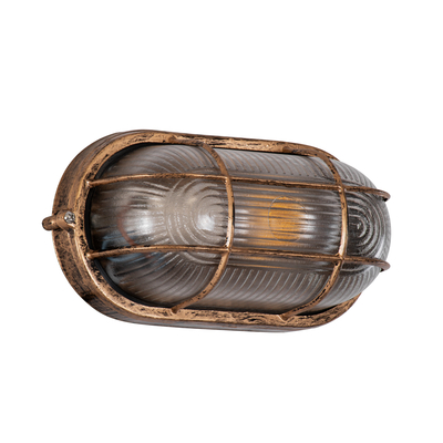 GloboStar® BOATLIGHT 61584 Vintage Industrial Φωτιστικό Τοίχου - Απλίκα - Καραβοχελώνα Εξωτερικού Χώρου Μονόφωτο 1 x E27 AC220-240V Αδιάβροχο IP65 - Σώμα Αλουμινίου & Tempered Glass - Μ21 x Π10.4 x Υ9cm - Αντικέ Μπρονζέ - Οβάλ - 5 Years Warranty