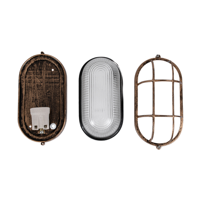 GloboStar® BOATLIGHT 61584 Vintage Industrial Φωτιστικό Τοίχου - Απλίκα - Καραβοχελώνα Εξωτερικού Χώρου Μονόφωτο 1 x E27 AC220-240V Αδιάβροχο IP65 - Σώμα Αλουμινίου & Tempered Glass - Μ21 x Π10.4 x Υ9cm - Αντικέ Μπρονζέ - Οβάλ - 5 Years Warranty