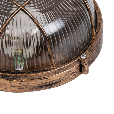 GloboStar® BOATLIGHT 61587 Vintage Industrial Φωτιστικό Τοίχου - Απλίκα - Καραβοχελώνα Εξωτερικού Χώρου Μονόφωτο 1 x E27 AC220-240V Αδιάβροχο IP65 - Σώμα Αλουμινίου & Tempered Glass - Φ17.5 x Υ9cm - Αντικέ Μπρονζέ - Στρόγγυλο - 5 Years Warranty