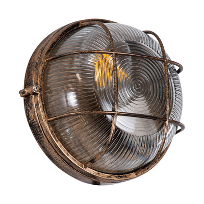 GloboStar® BOATLIGHT 61587 Vintage Industrial Φωτιστικό Τοίχου - Απλίκα - Καραβοχελώνα Εξωτερικού Χώρου Μονόφωτο 1 x E27 AC220-240V Αδιάβροχο IP65 - Σώμα Αλουμινίου & Tempered Glass - Φ17.5 x Υ9cm - Αντικέ Μπρονζέ - Στρόγγυλο - 5 Years Warranty