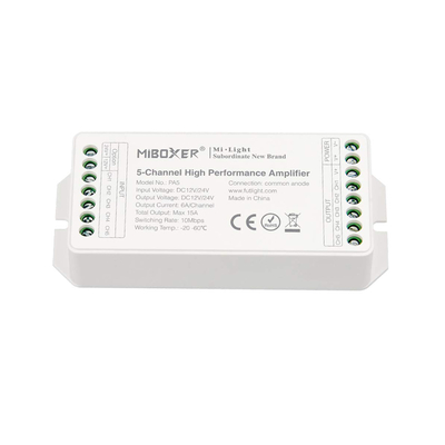 GloboStar® 71429 PA5 Mi-BOXER DC Power & Signal High Speed Amplifier Ενισχυτής Ισχύος & Σήματος Υψηλών Ταχυτήτων 5 Καναλιών DC 12-24V 5 x 6A 144W - Max 15A 360W - IP20 RGBW+WW Μ11.4 x Π4.9 x Υ2.8cm - 5 Years Warranty