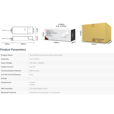 GloboStar® 71439 WL3-P75V24 Mi-BOXER DC Smart Wifi & RF 2.4Ghz & Push Dimming Power Supply Τροφοδοτικό SELV & Controller / Dimmer All in One 3 Καναλιών AC100-240V σε DC 24V 3 x 0.6A 14.4W - Max 3A 75W - IP20 RGB Μ19 x Π5.5 x Υ3.2cm - 5 Years Warranty