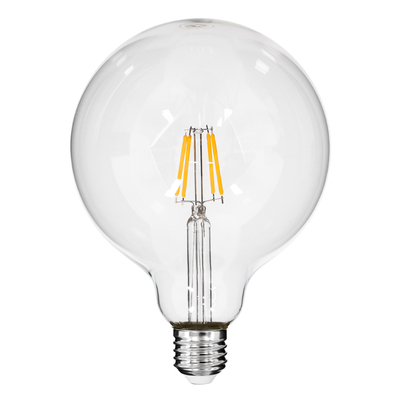 GloboStar® 99012 Λάμπα LED Long Filament E27 G125 Γλόμπος 4W 400lm 360° AC 220-240V IP20 Φ12.5 x Υ18cm Θερμό Λευκό 2700K με Διάφανο Γυαλί - Dimmable - 3 Years Warranty
