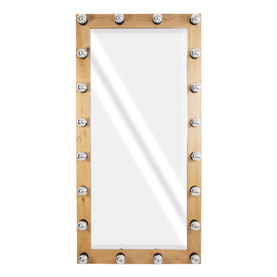 GloboStar® MAKEUP MIRROR-160x80-1 Μοντέρνος Καθρέπτης Μακιγιάζ με Πλαίσιο Φυσικού Ξύλου με Διακόπτη On/Off 20 x E27 AC220-240V - Μ80 x Π7 x Υ160cm - Μπεζ Δρυς