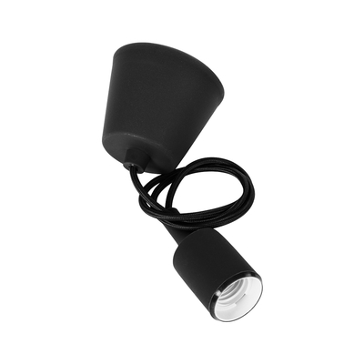 GloboStar® CABLITO 61562 Μοντέρνο Κρεμαστό Φωτιστικό Οροφής Μονόφωτο 1 x E27 Μαύρο Σιλικόνης Ανάρτηση με Υφασμάτινο Καλώδιο Φ4 x Υ110cm