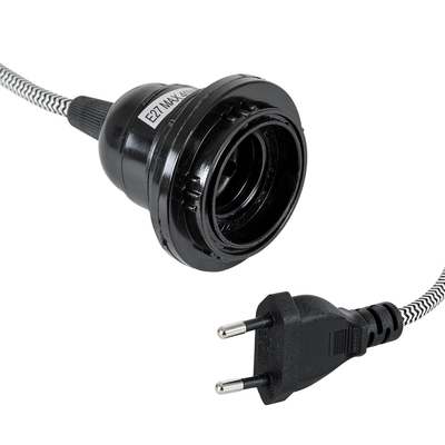 GloboStar® 77668 Μοντέρνο Κρεμαστό Φωτιστικό Ανάρτηση Μονόφωτο 1 x E27 IP2 Μαύρο & Άσπρο Ύφασμα με Μαύρο Πλαστικό - Μ5.8 x Π5.8 x Υ140cm