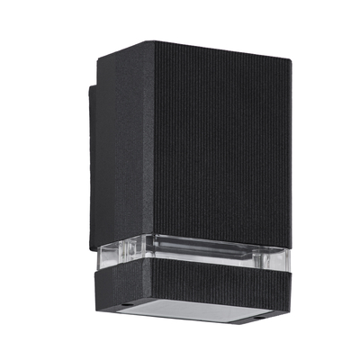 GloboStar® QUATRO 77892 Φωτιστικό Τοίχου - Απλίκα Αρχιτεκτονικού Φωτισμού Εσωτερικού/Εξωτερικού Χώρου Up or Down Μονόφωτο 1 x GU10 AC220-240V Αδιάβροχο IP65 - Σώμα Αλουμινίου & Tempered Glass - Μ11 x Π10 x Υ16.4cm - Μαύρο - 5 Years Warranty