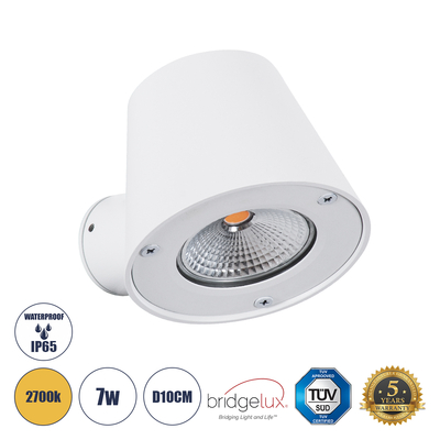 GloboStar® GARDENIA 60797 Φωτιστικό Τοίχου - Απλίκα Αρχιτεκτονικού Φωτισμού Εσωτερικού/Εξωτερικού Χώρου Up or Down LED 7W 700lm 60° AC220-240V Αδιάβροχο IP65 - Σώμα Αλουμινίου & Tempered Glass - Μ9.5 x Π13 x Υ7.7cm - Θερμό Λευκό 2700K - Λευκό - Bridgelux Chip - 5 Years Warranty