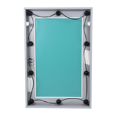 GloboStar® MAKEUP MIRROR-60x90-3 Μοντέρνος Καθρέπτης Μακιγιάζ με Πλαίσιο Φυσικού Ξύλου με Διακόπτη On/Off 10 x E27 AC220-240V - Μ60 x Π7 x Υ90cm - Γκρι Τσιμέντου