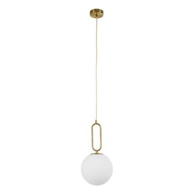 GloboStar® BELLISSIMO 61486 Μοντέρνο Κρεμαστό Φωτιστικό Μπάλα Μονόφωτο 1 x E27 IP20 Λευκό Γυαλί με Χρυσό Μέταλλο - Μ20 x Π20 x Υ42cm