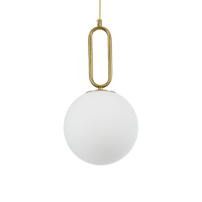 GloboStar® BELLISSIMO 61486 Μοντέρνο Κρεμαστό Φωτιστικό Μπάλα Μονόφωτο 1 x E27 IP20 Λευκό Γυαλί με Χρυσό Μέταλλο - Μ20 x Π20 x Υ42cm